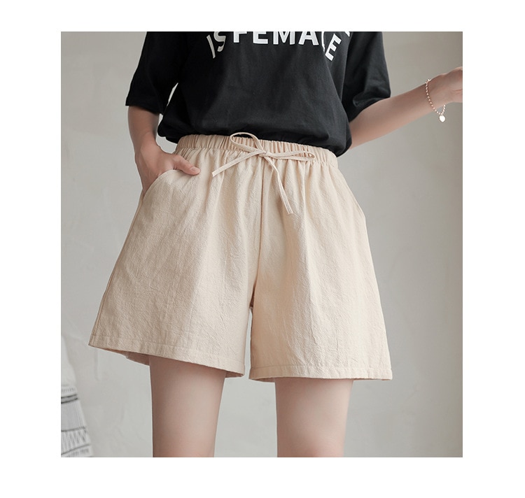 Womens Shorts Spring Summer 2023 Loose Linen Cotton Casual Khaki Korean Wide Leg Pant Drawstring Elastic Waist Bikers Shorts