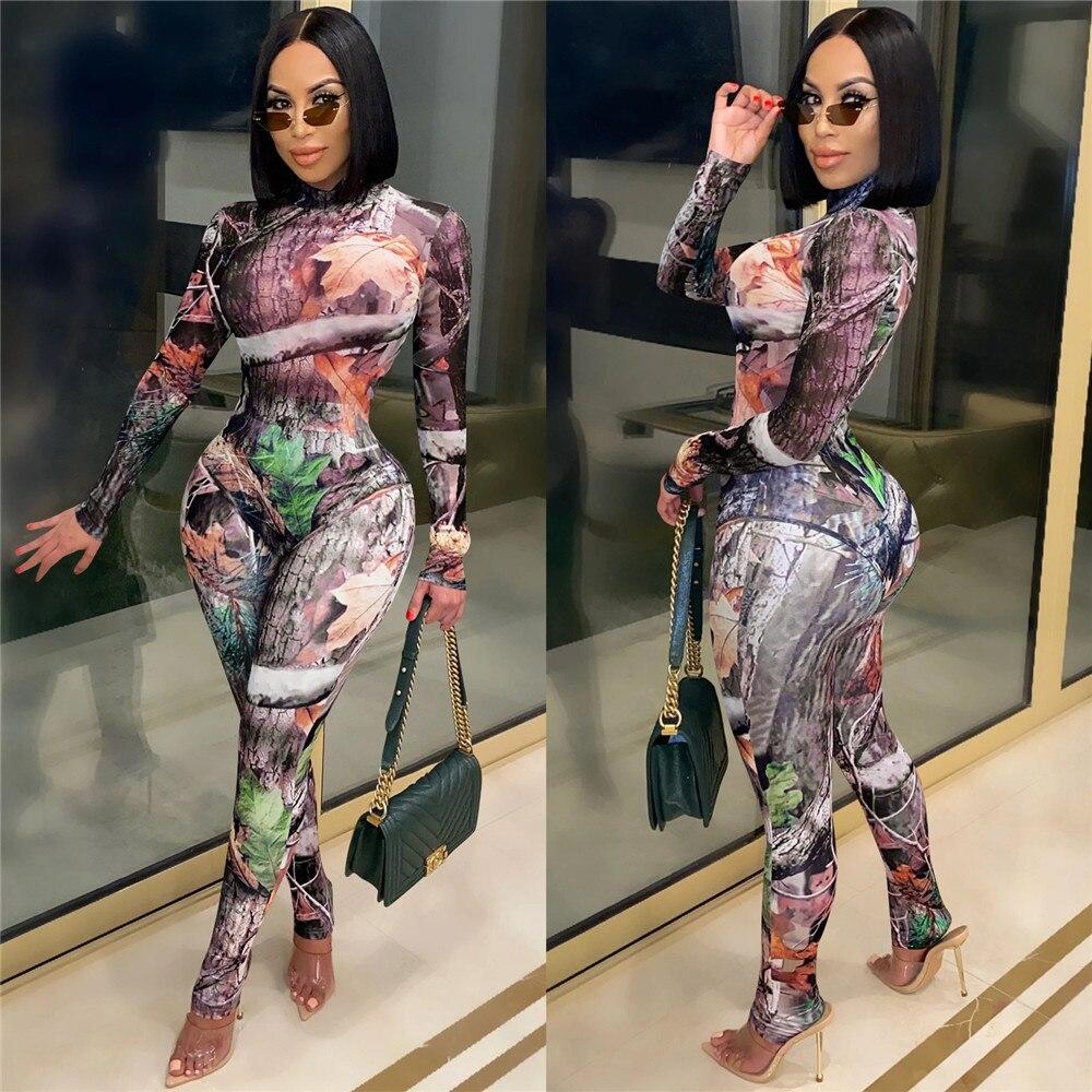 Sexy Mesh Sheer 2 Piece Set Women Festival Clothing Bodysuits Top Leggings Print Matching Sets Two Piece Club Birthday Outfits