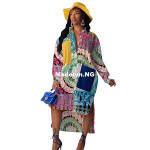 2019 Striped Long Sleeve Shirt Dress Women Turn-Down Collar Button Up Loose Blouse Dress Casual Streetwear Oversized Shirt Dress