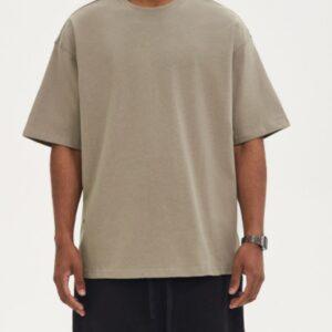 Men's 280G Pure Cotton Heavy Short-sleeved T-shirt Loose Trendy Solid Color Grey