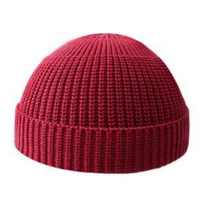 Men’s Solid Color Knitted Warm Wool Cap Wine Red