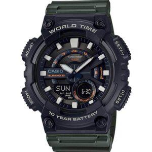 CASIO AEQ110W-3AV MEN'S ANALOG DIGITAL TELEMEMO/DATABANK GREEN RESIN WATCH