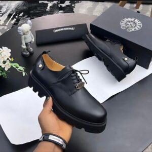Chrome Hearts-Inspired Black Leather Dress Shoes