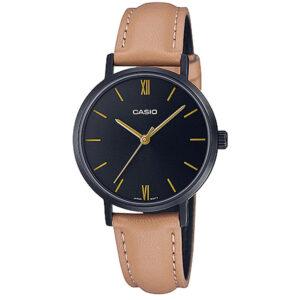 Casio LTP-VT02BL-1AUDF Women's Black Dial Brown Leather Small Watch
